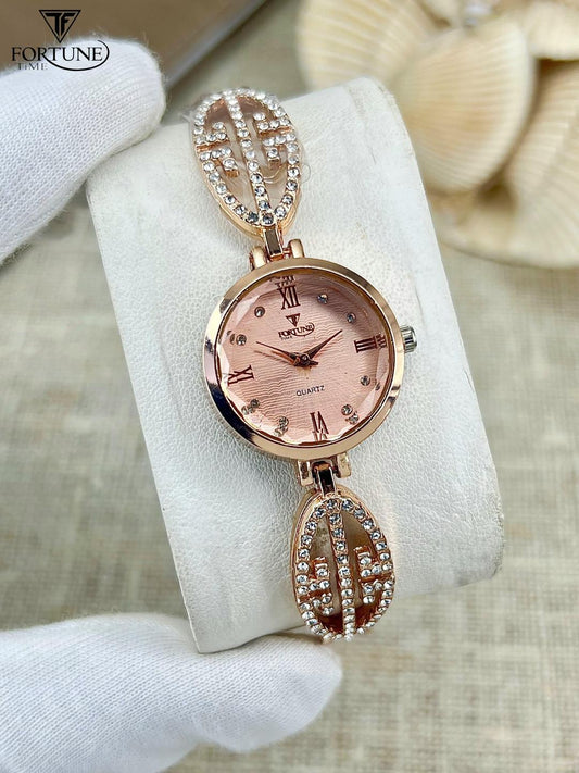 Chic Women's Quartz Watch - 1 Pc Rose Gold Chain Strap