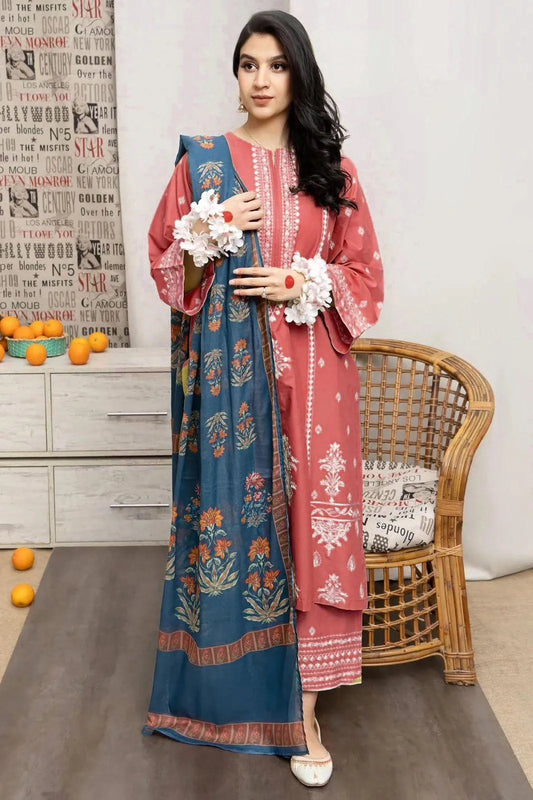 3 Pcs Women's Unstitched Embroidered Suit
