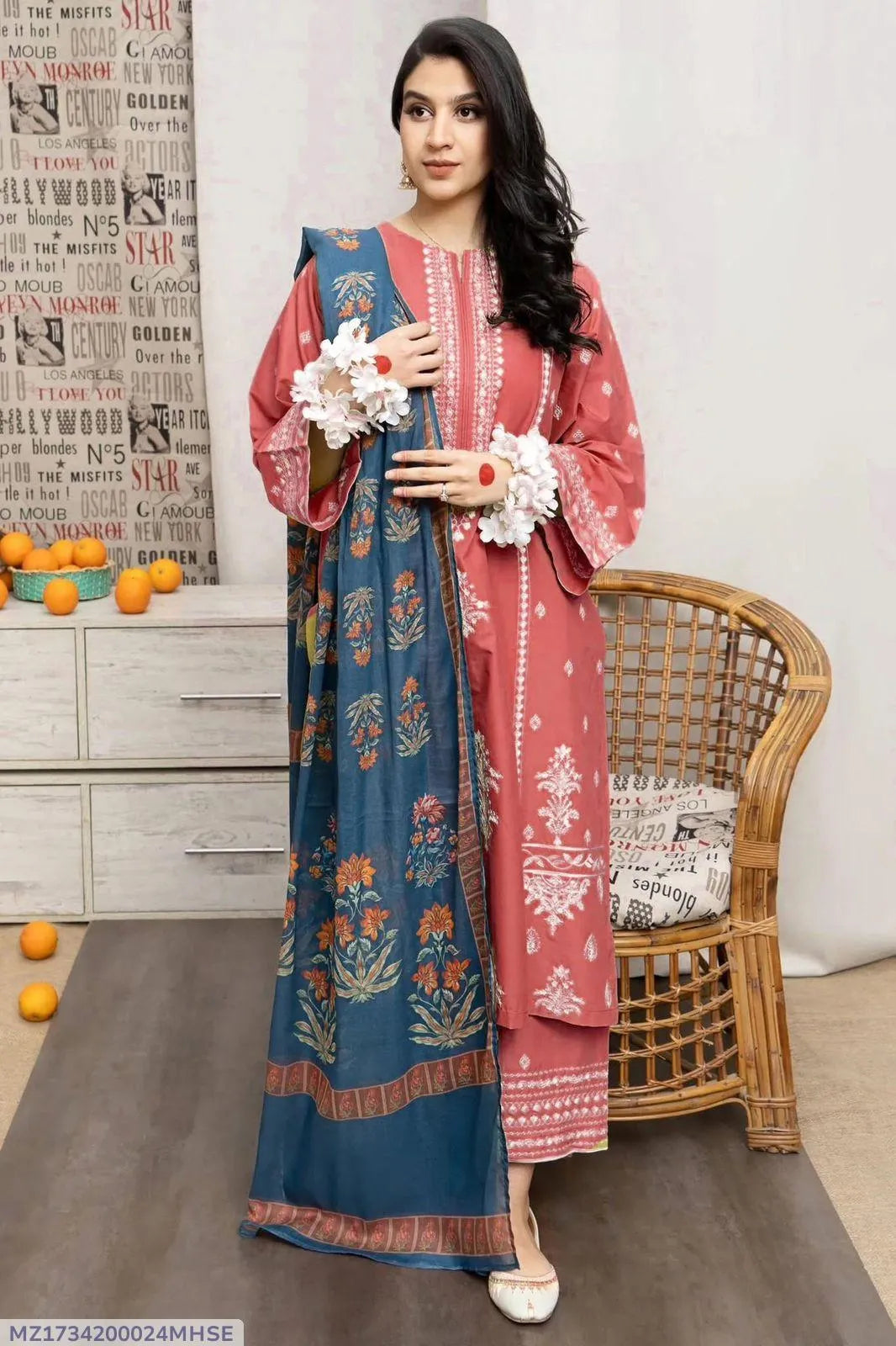 3 Pcs Women's Unstitched Embroidered Suit
