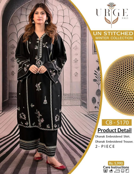 2 Pcs Women's Unstitched Chikankari Embroidered Suit