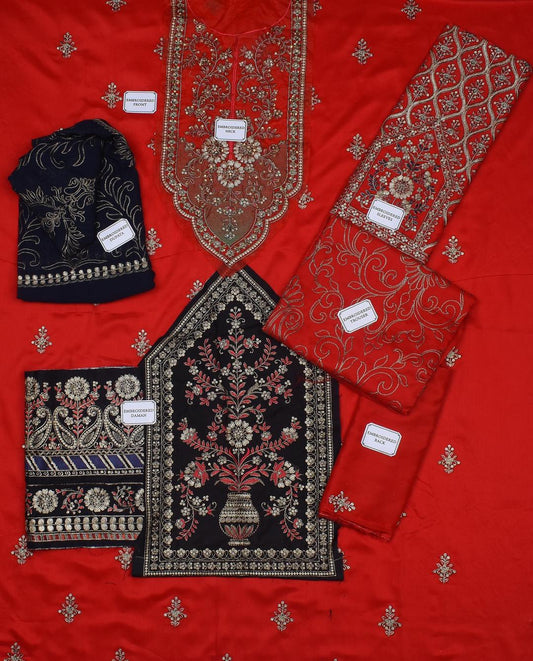 Exquisite Red Embroidered Viscose Suit with Trendy Dupatta - 3 Pcs