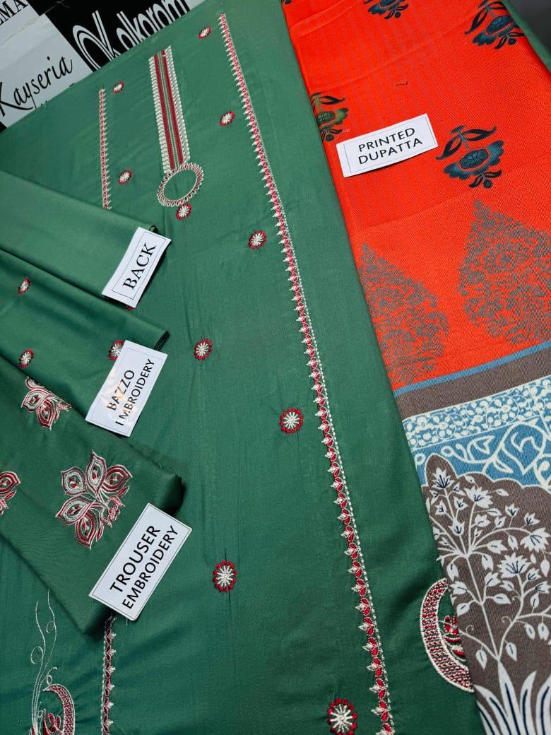 3 Pcs Women's Unstitched Dhanak Embroidered Suit