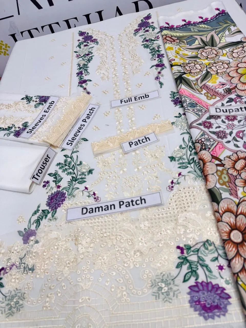 3 Pcs Women's Unstitched Embroidered Suit