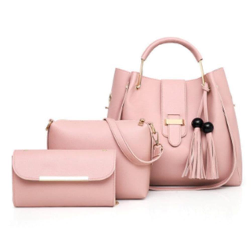 3 Pcs Women's PU Leather Plain Handbag