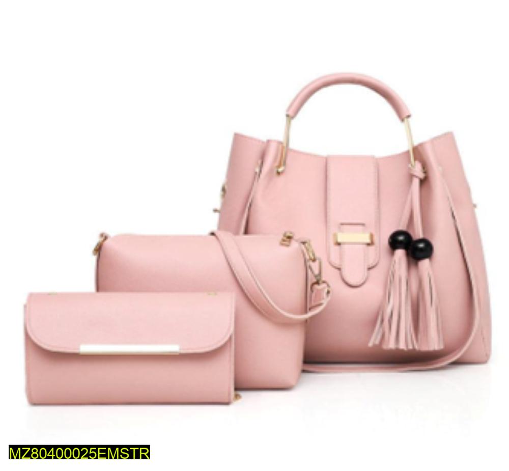 3 Pcs Women's PU Leather Plain Handbag